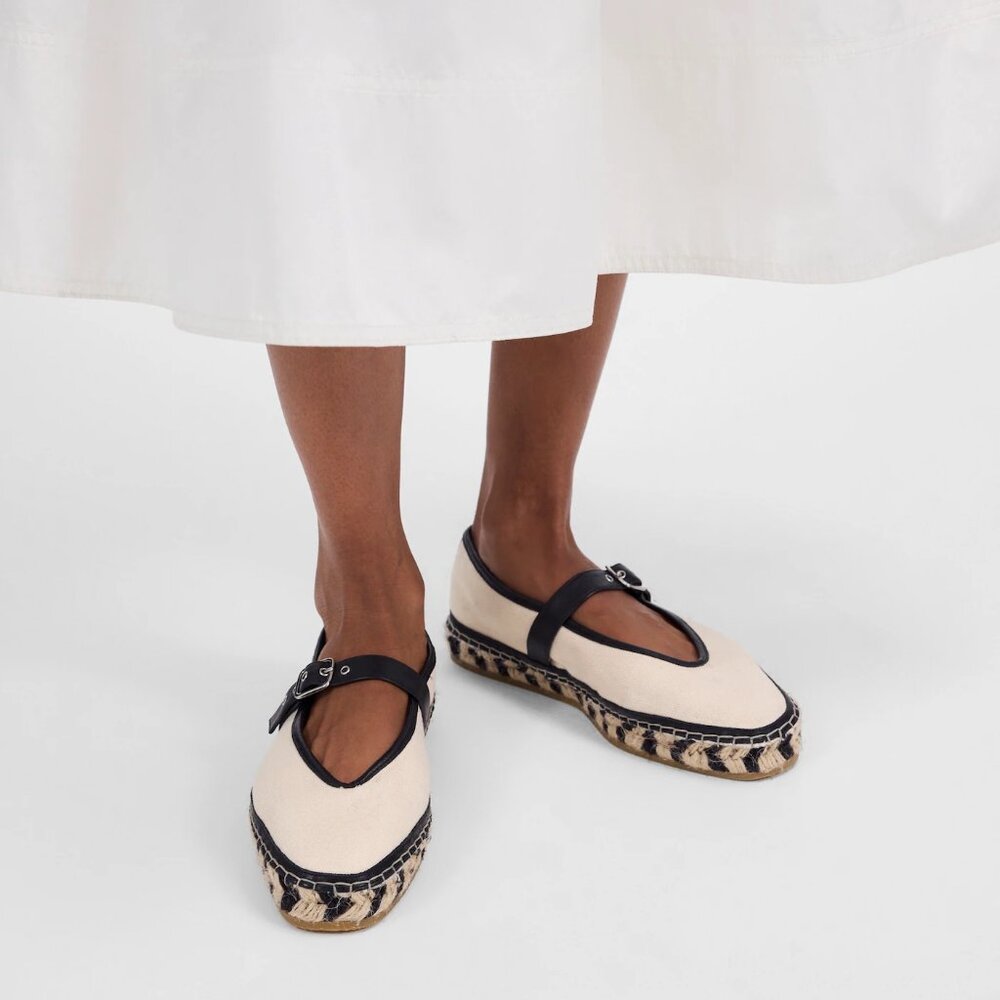 Madewell Cream and Black Mary Jane Espadrille Flats